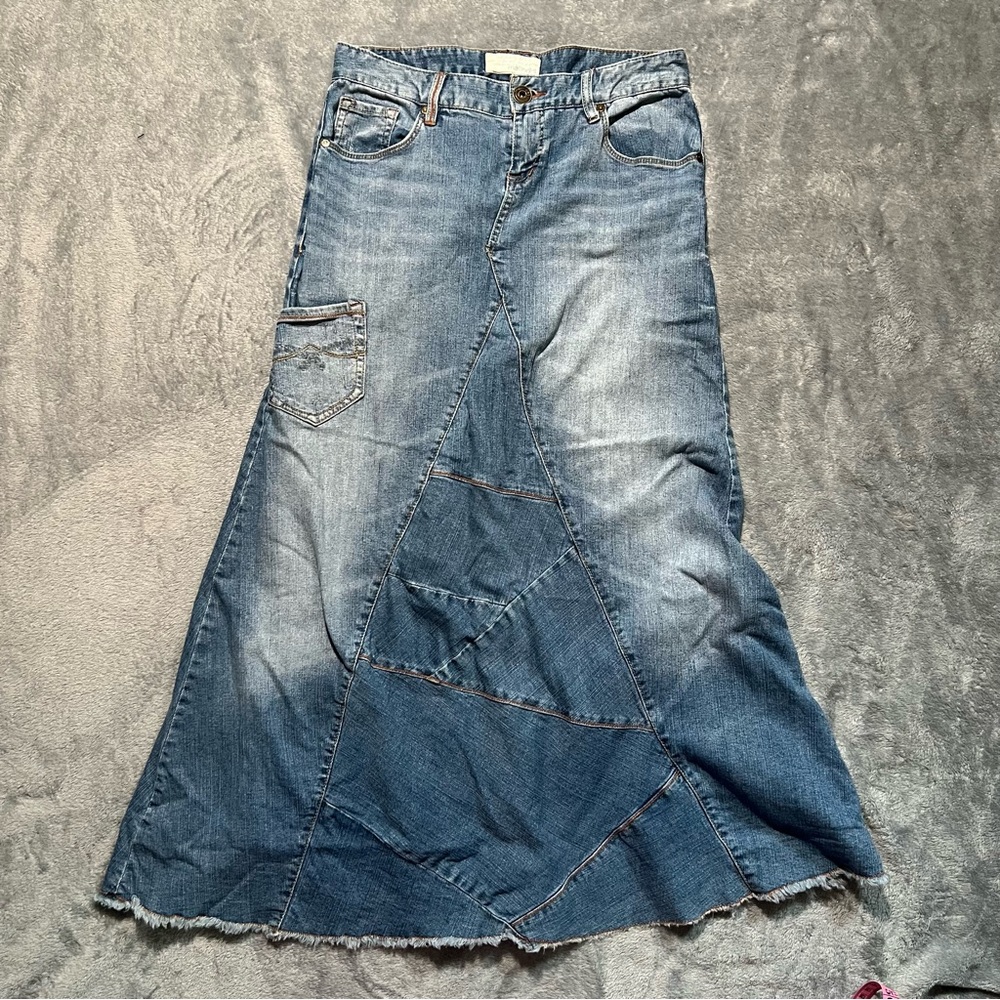 Denim Y2K Patchwork Maxi Skirt
